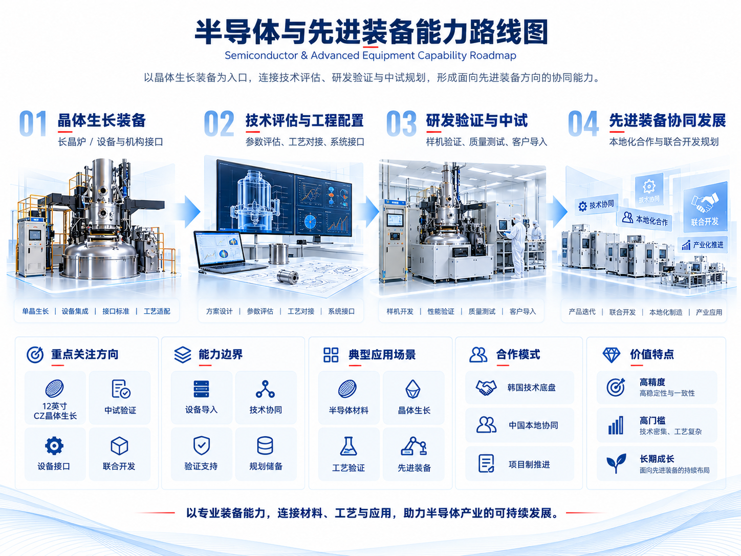 半导体与先进装备能力路线示意 · 概念图（非实景）